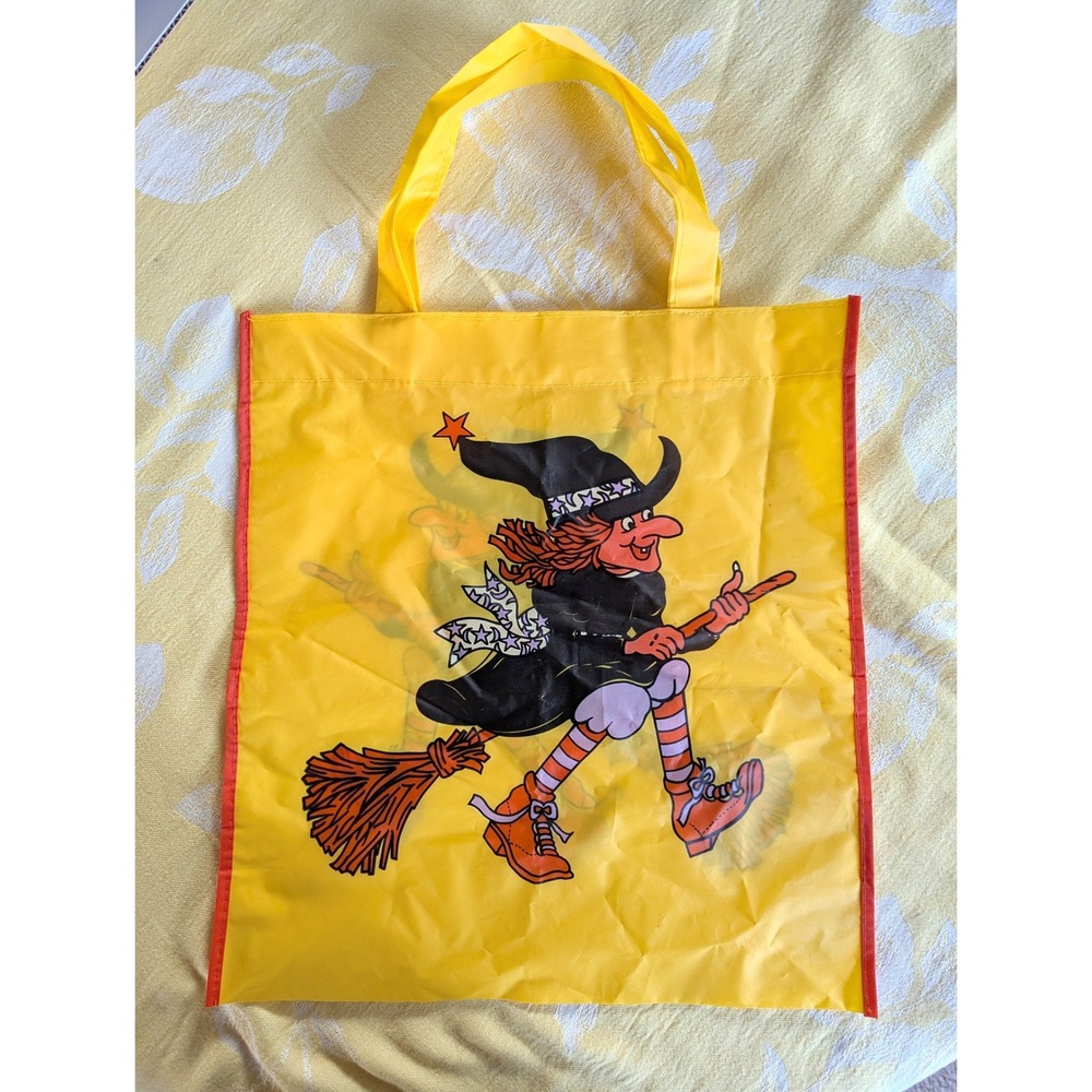 Vintage Halloween Witch Trick or Treat Bag Yellow Reusable Tote
